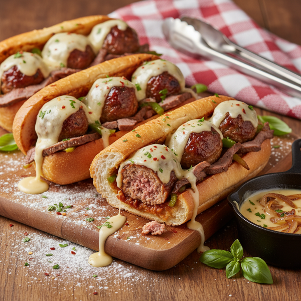 Ultimate Philly Cheese Meatball Hoagies recipe