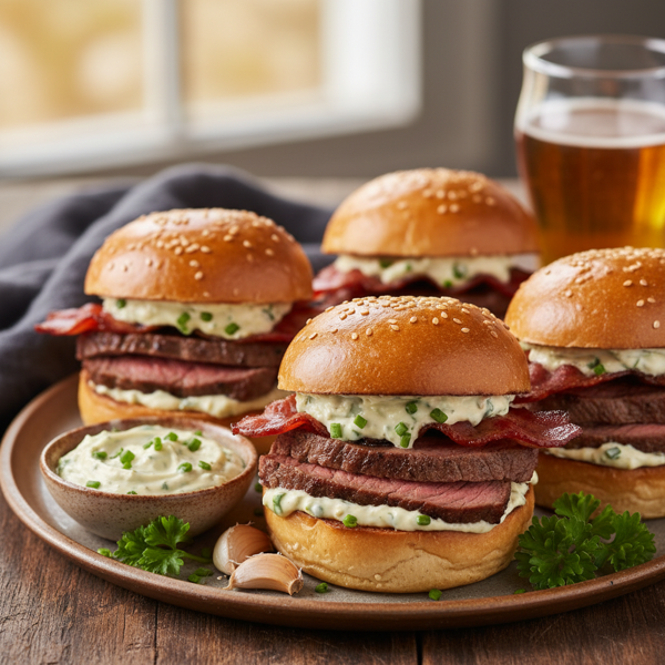 Ultimate Sirloin Sliders with Savory Bacon and Zesty Horseradish Mayo recipe
