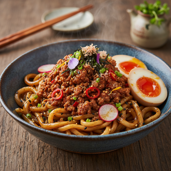Umami-Infused Okinawa Jaja Soba with Spicy Miso Pork recipe