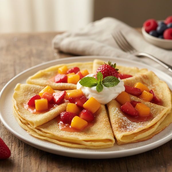 Vanilla Crepes with Strawberry-Mango Compote recipe