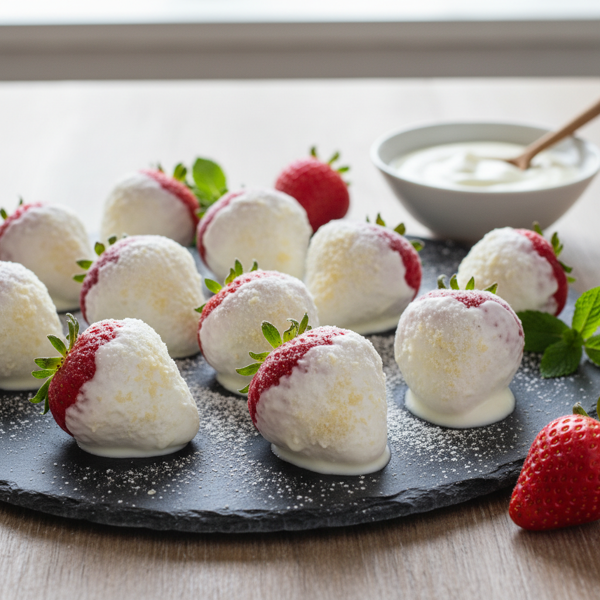 Vanilla Yogurt-Dipped Frozen Strawberries recipe