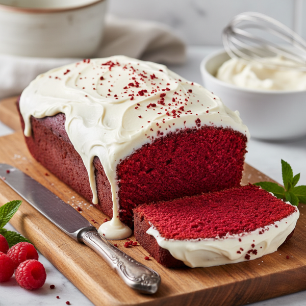Velvet Crimson Pound Cake with Cream Cheese Frosting recipe
