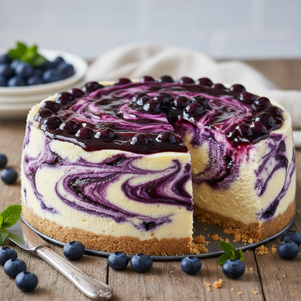 Velvety Blueberry Swirl Cheesecake recipe