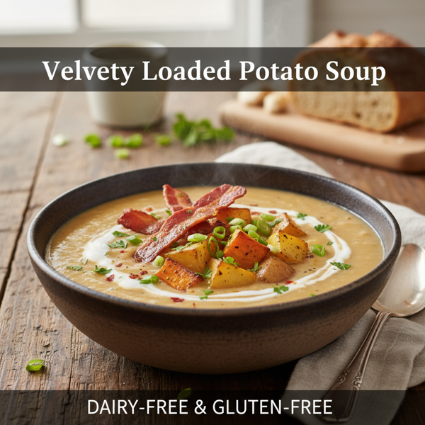 Velvety Loaded Potato Soup - Dairy Free & Gluten Free recipe