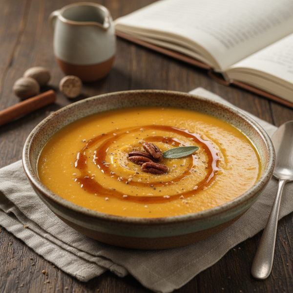 Velvety Maple-Infused Sweet Potato Soup with Nutmeg recipe