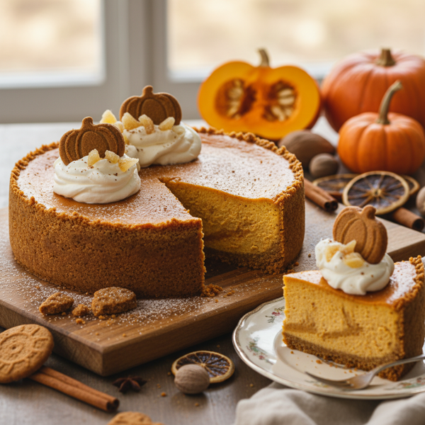 Velvety Pumpkin Cheesecake with Gingersnap Crust recipe