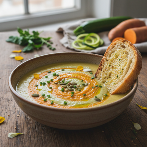Velvety Zucchini & Sweet Potato Bliss Soup recipe