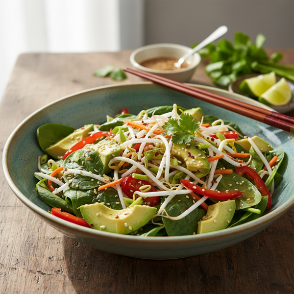 Vibrant Asian Spinach Salad with Avocado and Bean Sprouts recipe