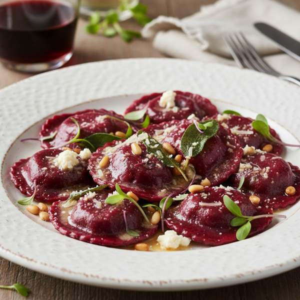 Vibrant Beet and Pine Nut Ravioli recipe