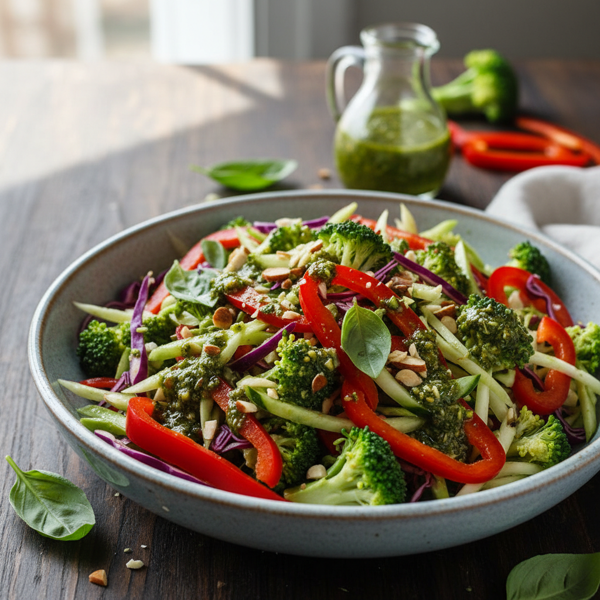 Vibrant Broccoli and Red Pepper Coleslaw with Basil Vinaigrette recipe