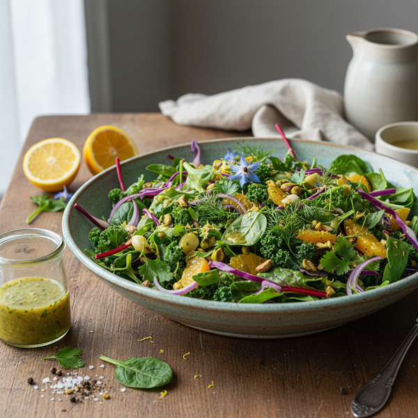Vibrant Cabbage and Greens Salad with Zesty Herb Vinaigrette recipe