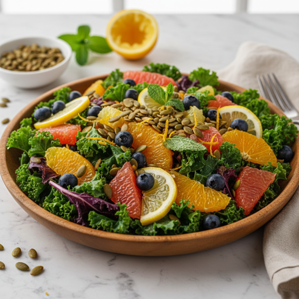 Vibrant Citrus Kale Salad with Blueberries and Toasted Pepitas recipe