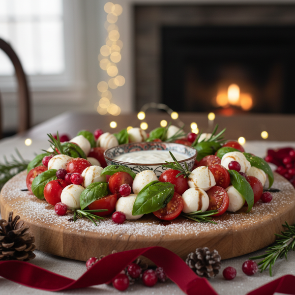 Vibrant Holiday Caprese Salad Wreath recipe