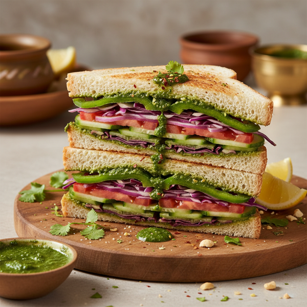 Vibrant Indian Green Chutney Vegetable Sandwich recipe