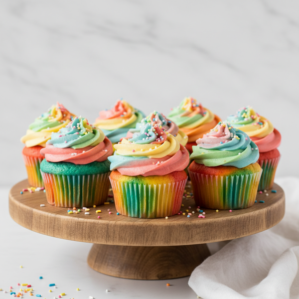 Vibrant Rainbow Vanilla Cupcakes recipe