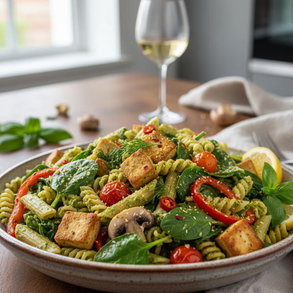 Vibrant Spinach Tofu Pasta Medley recipe