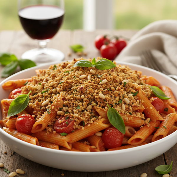 Vibrant Tomato Basil Penne with Nutty Pine Crust recipe