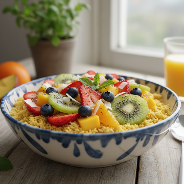 Vibrant Vegan Couscous Breakfast Bowl with Seasonal Fruits recipe