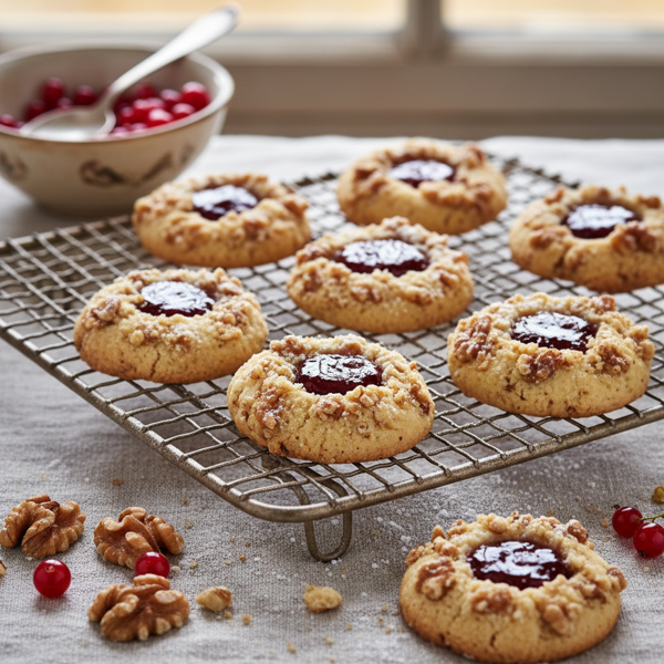 Walnut-Crusted Red Currant Jelly Thumbprint Cookies recipe