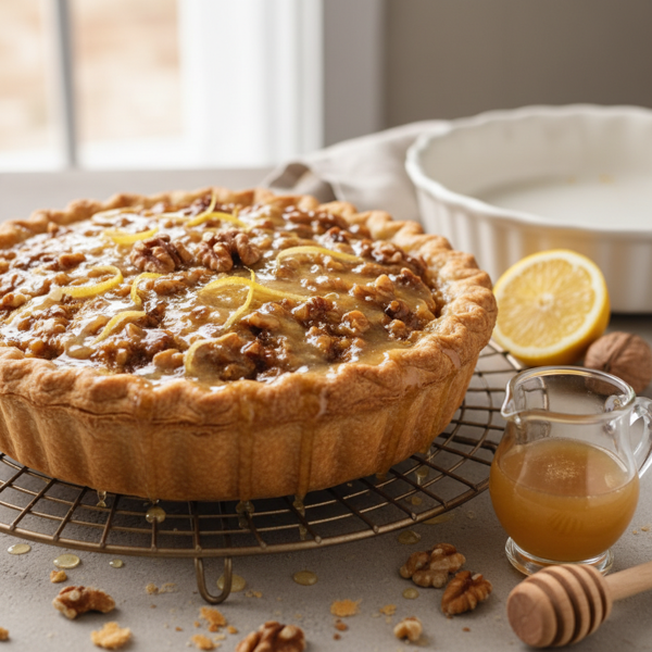 Walnut Delight Pie with Honey-Lemon Glaze recipe