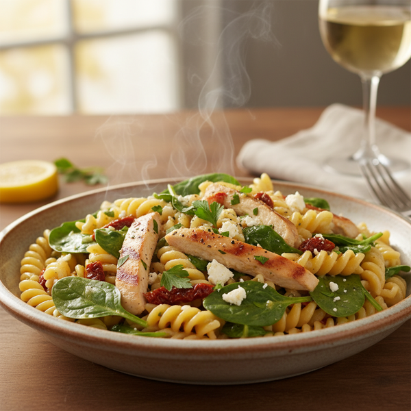 Warm Chicken & Spinach Pasta Salad recipe