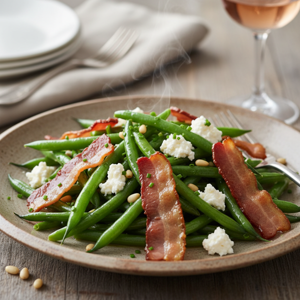 Warm Haricots Verts Salad with Goat Cheese and Crispy Bacon recipe