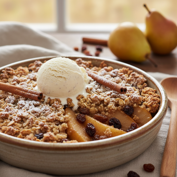 Warm Pear and Raisin Delight Crumble recipe