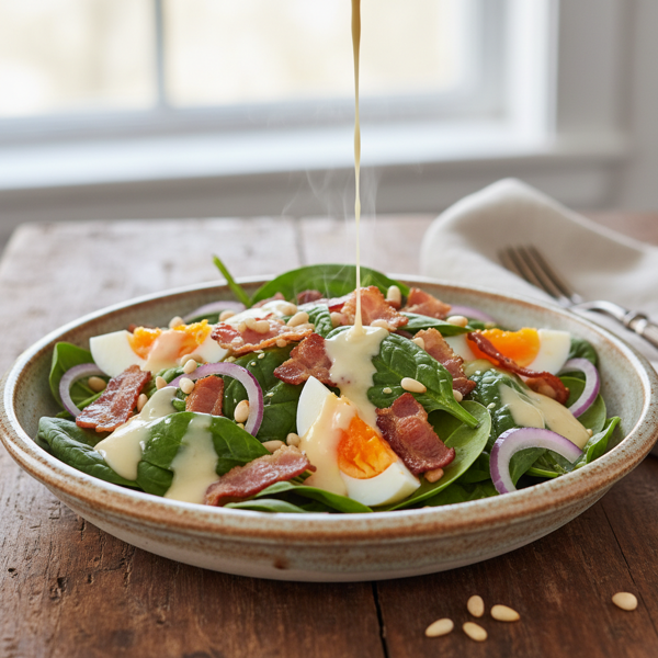 Warm Spinach and Bacon Salad with Creamy Dressing recipe