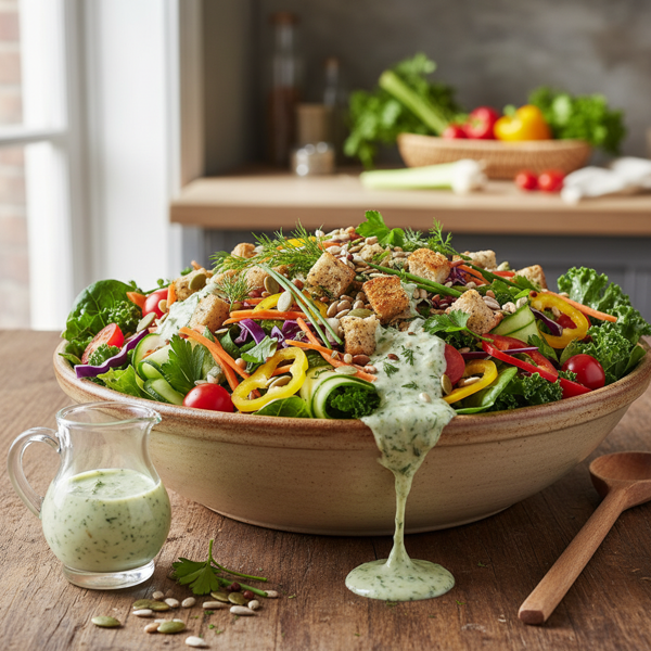 Wholesome Crunchy Garden Salad with Creamy Herb Yogurt Dressing recipe