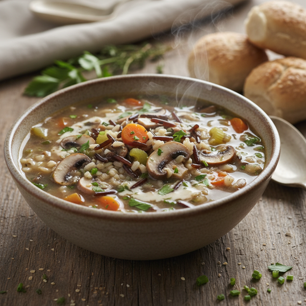 Wholesome Wild Rice and Mushroom Barley Soup recipe