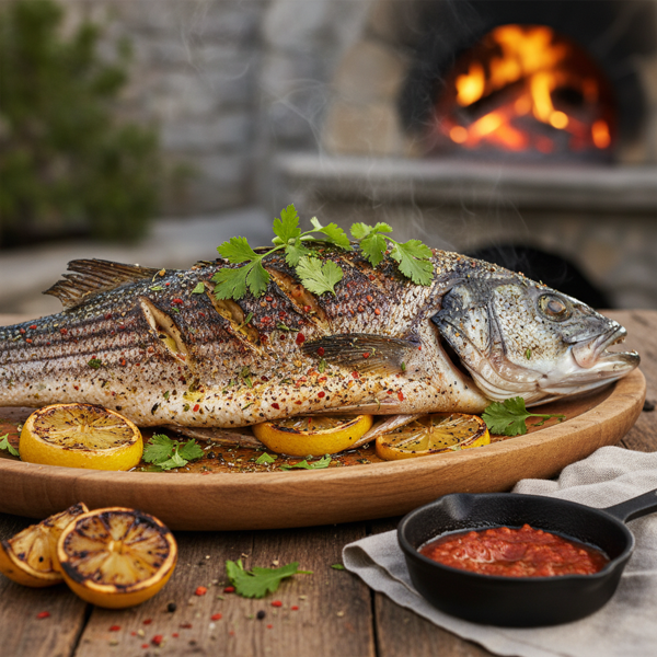 Wood-Fired Spicy Striped Bass with Lemon recipe