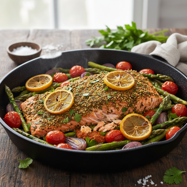 Za'atar and Chermoula Spiced Baked Salmon with Preserved Lemon recipe