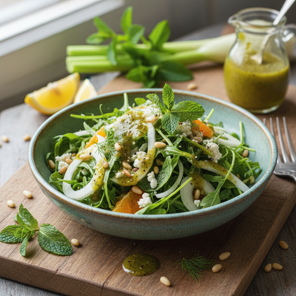 Zesty Arugula and Mint Salad with Fennel Dressing recipe