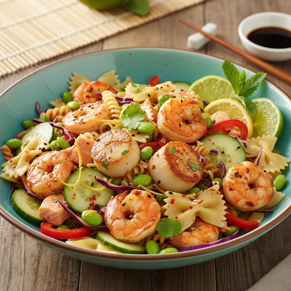 Zesty Asian Fusion Seafood Pasta Salad recipe