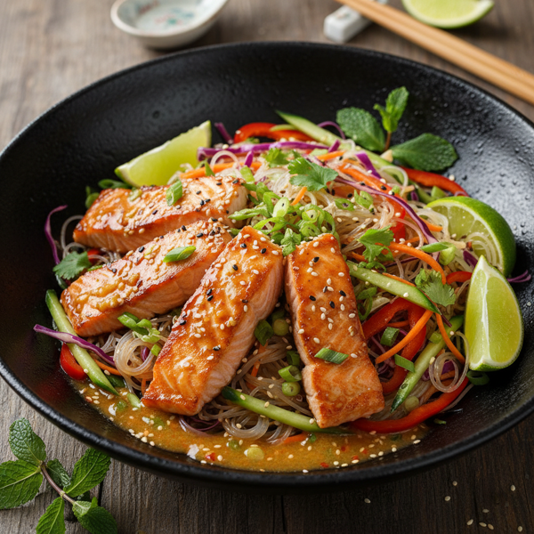 Zesty Asian Salmon Noodle Salad recipe