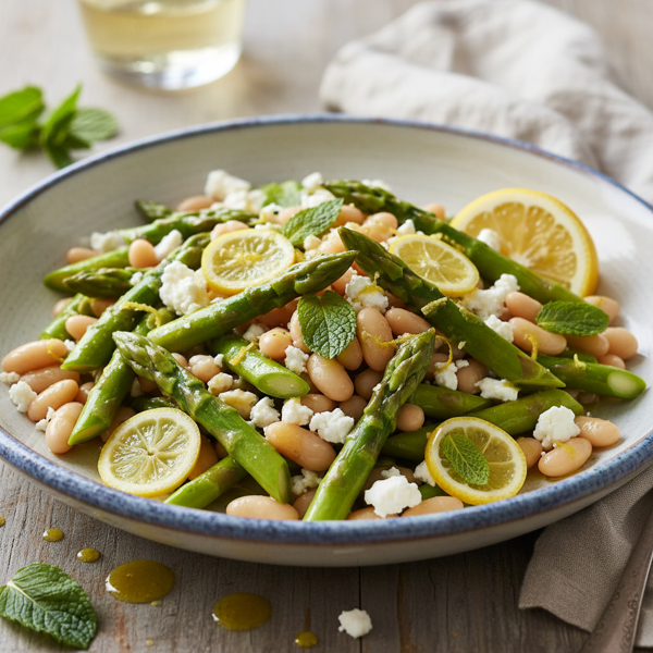 Zesty Asparagus & White Bean Salad with Feta and Lemon-Mint Dressing recipe