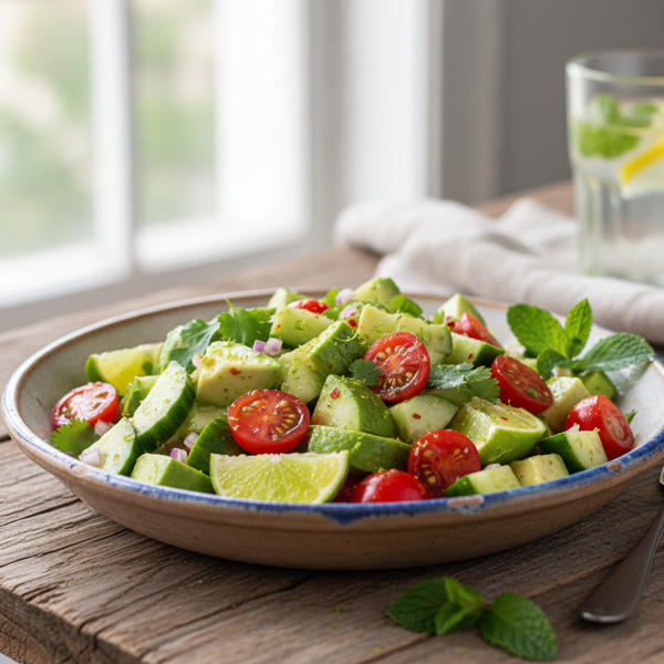 Zesty Avocado Cucumber Tomato Medley recipe