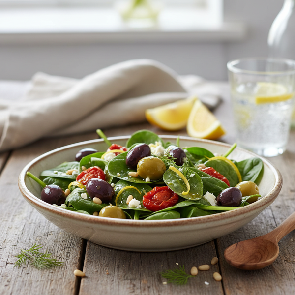 Zesty Baby Spinach and Olive Salad recipe