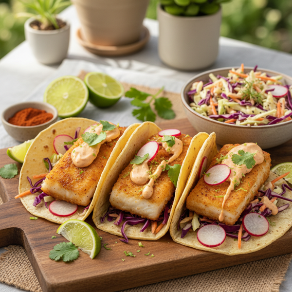 Zesty Baja Fish Tacos with Creamy Slaw recipe