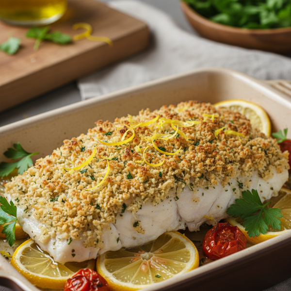 Zesty Baked Fish with Herb Breadcrumb Topping recipe