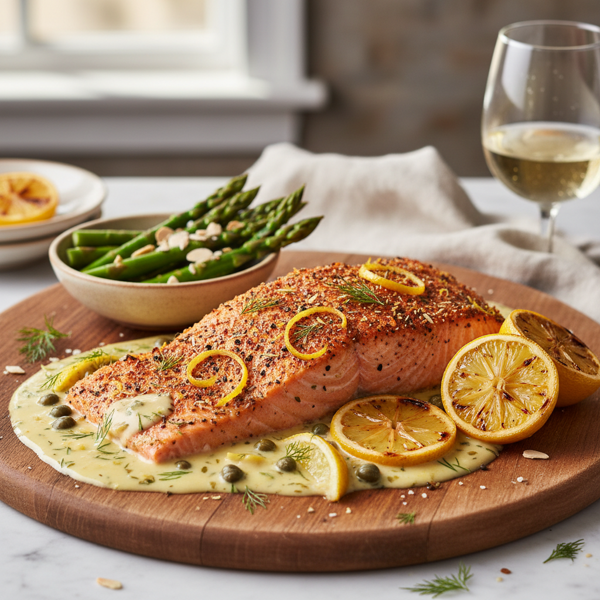 Zesty Baked Salmon with Creamy Lemon-Caper Sauce recipe