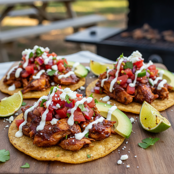 Zesty Barbecued Chicken Tostadas with Fresh Salsa recipe