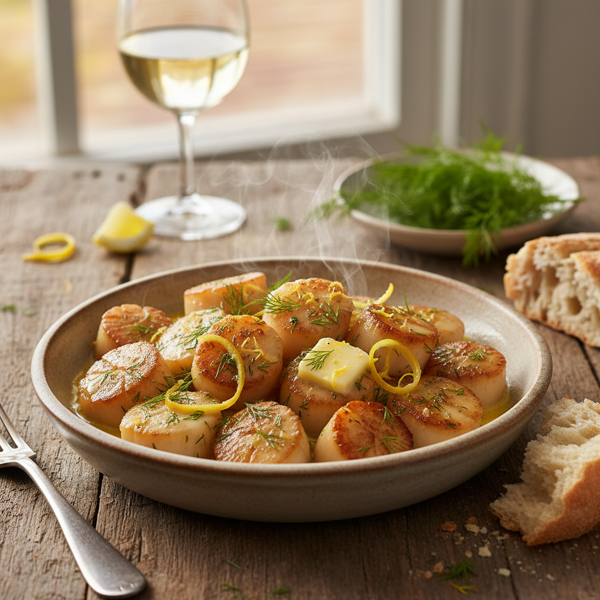 Zesty Bay Scallops with Lemon Dill Butter Sauce recipe