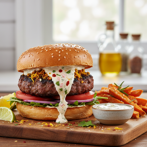 Zesty Bison Burgers with Creamy Spicy Aioli recipe