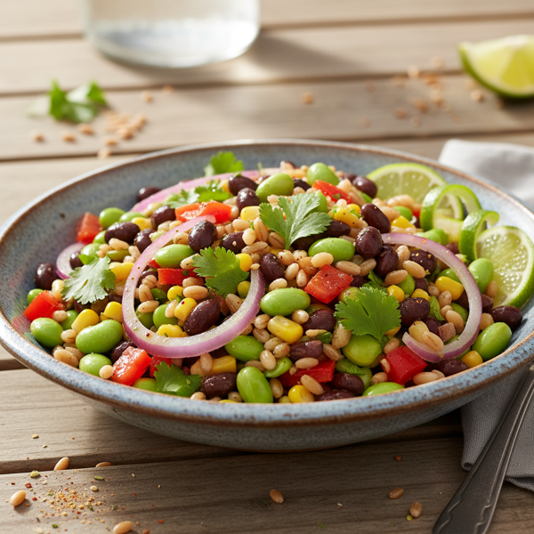 Zesty Black Bean, Edamame, and Wheat Berry Salad recipe