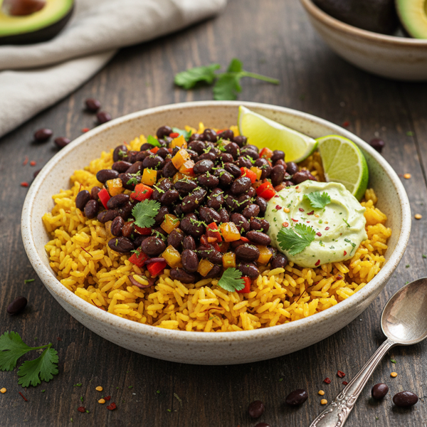 Zesty Black Bean & Saffron Rice Bowl recipe
