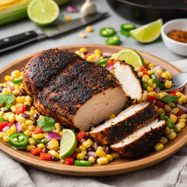Zesty Blackened Cajun Chicken with Colorful Corn Relish recipe
