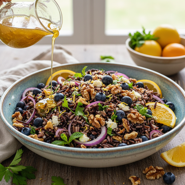 Zesty Blueberry Walnut Wild Rice Salad with Citrus Dressing recipe