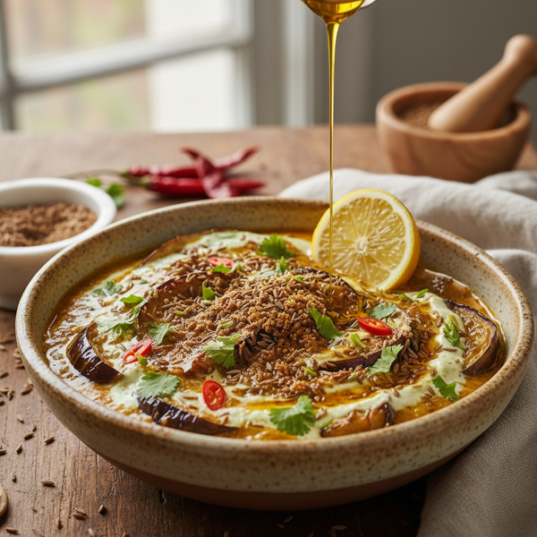 Zesty Brinjal Yogurt Curry with Cumin Infusion recipe