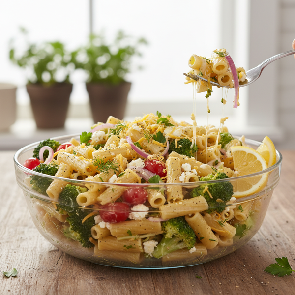 Zesty Broccoli Cheese Rigatoni Salad recipe